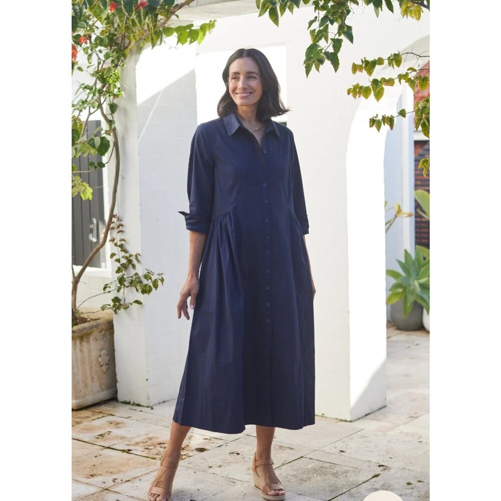 MAYE Susie Shirt Dress French Navy Cotton Poplin Midi Dress Size 2XL NWT